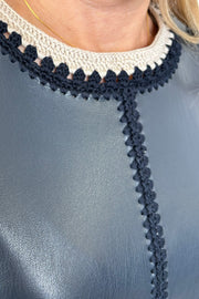 Melissa Nepton Naru Faux Leather Crochet Tank in Navy