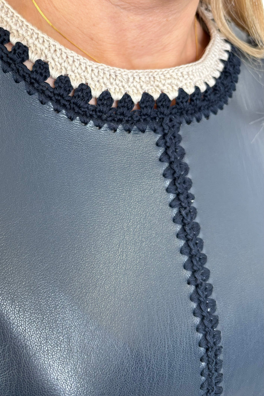 Melissa Nepton Naru Faux Leather Crochet Tank in Navy