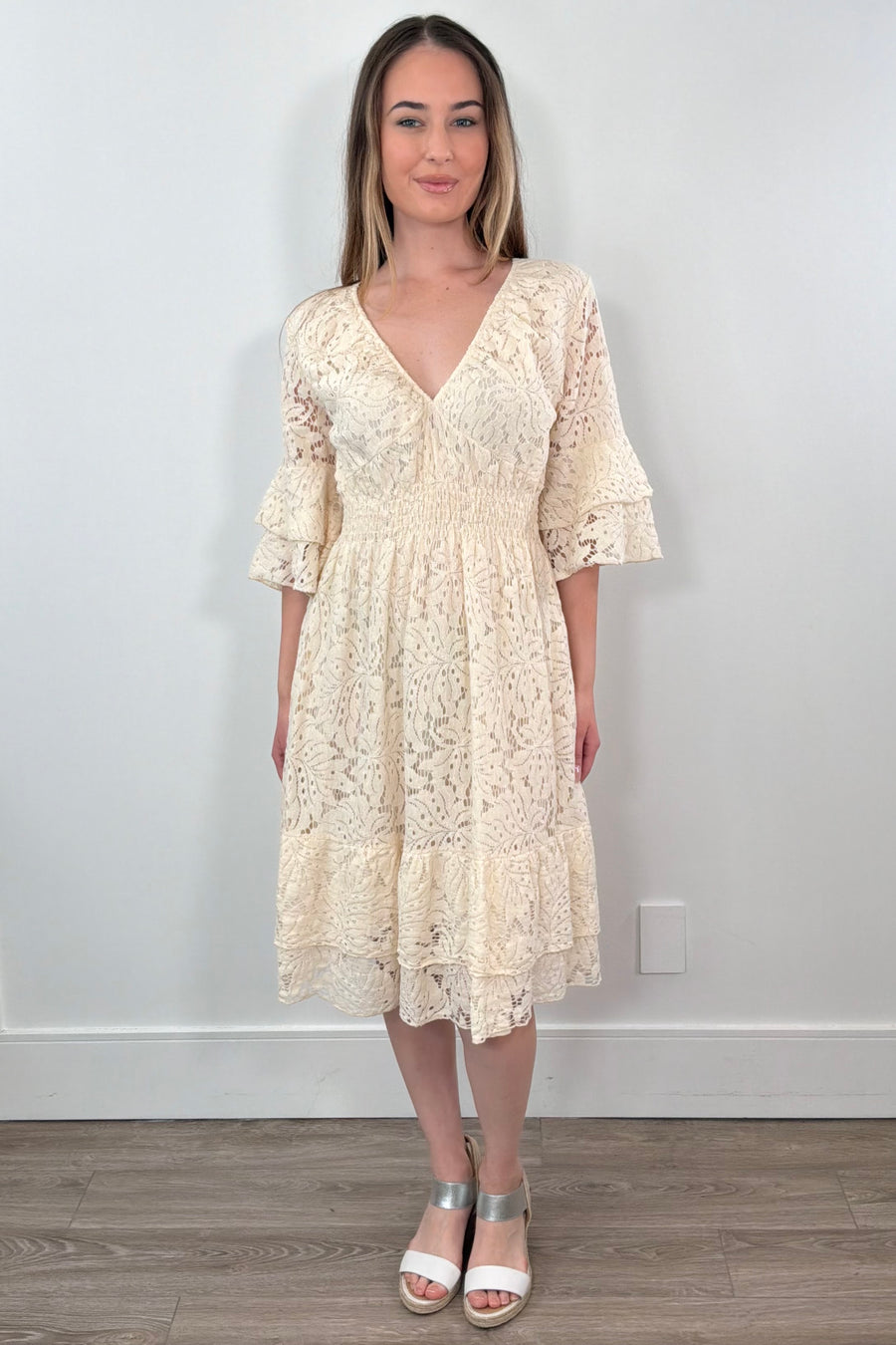 Astrid Jilly Lace A-Line Dress in Cream