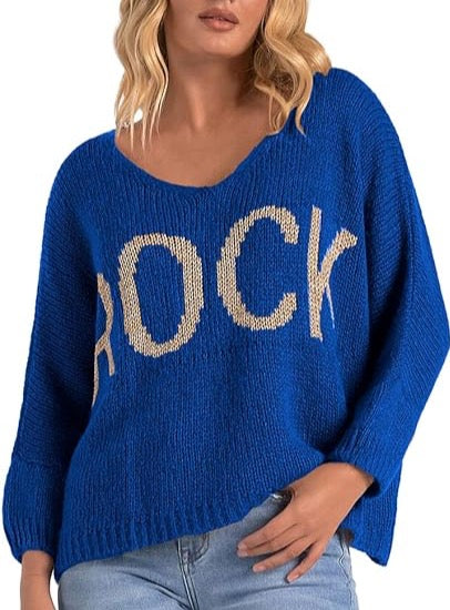Elan V-Neck Rock Sweater in Electric Blue