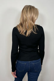Heartloom Yvette Lightweight Ribbed Knit Top With Ruffles in Black