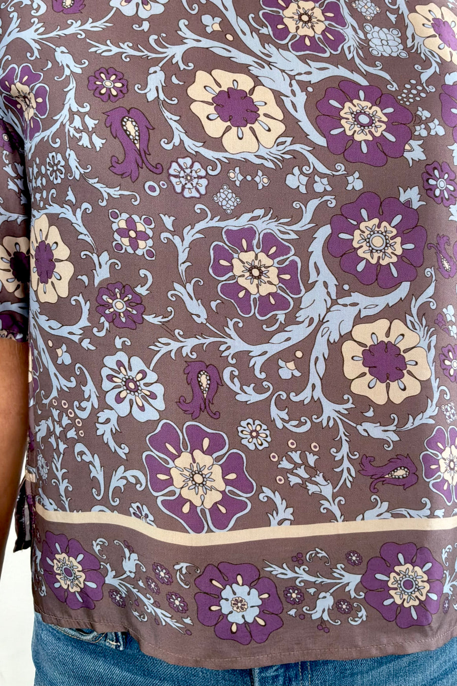 Woman wearing a patterned top