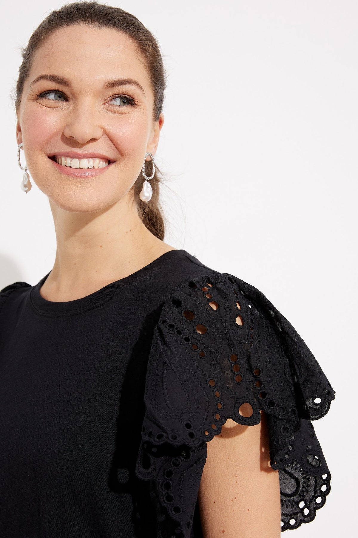 Melissa Nepton Eyelet Sleeve Top in Black - Size S Available
