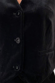 close-up of a black velvet vest 