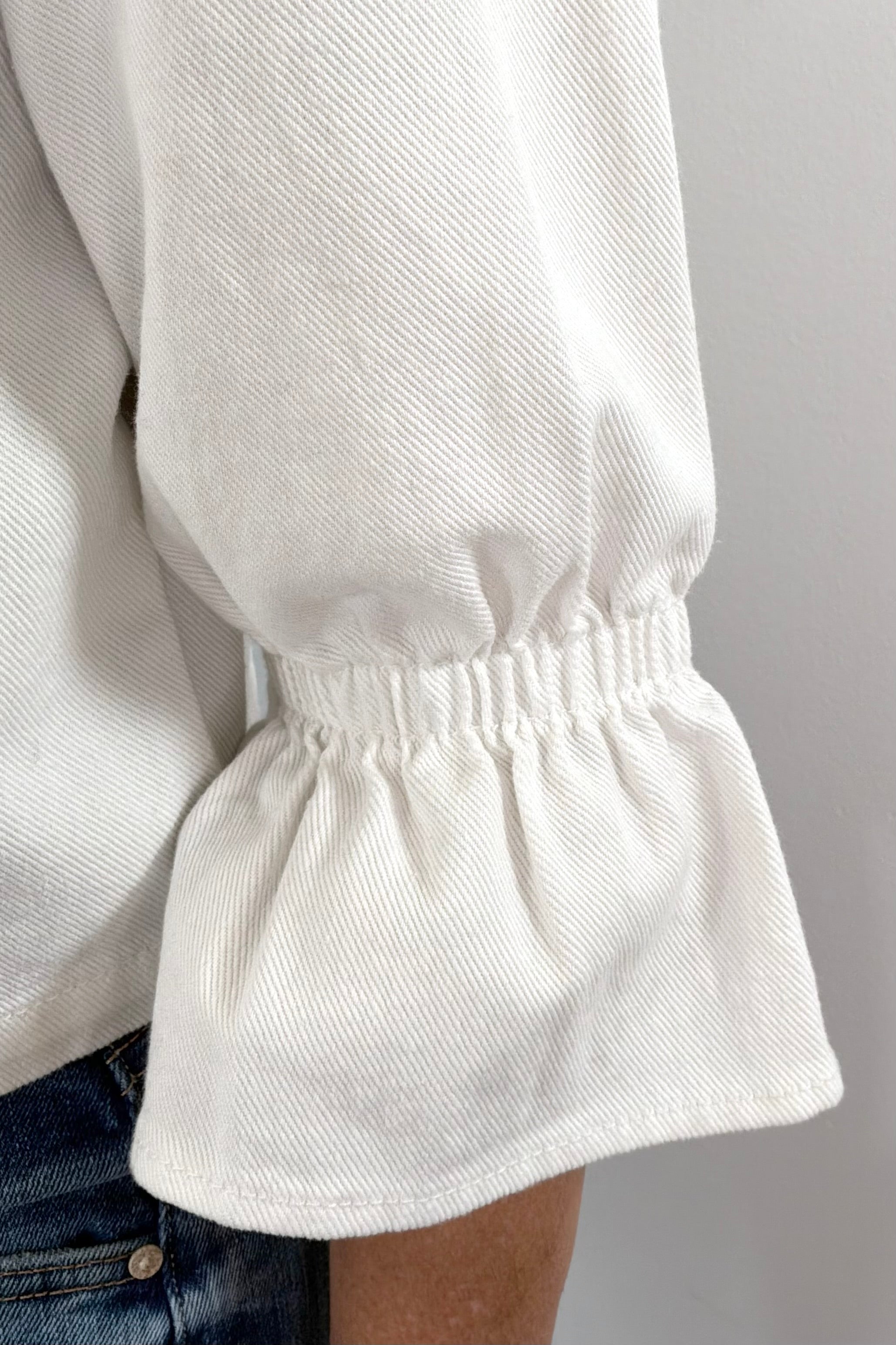 Close up of ruffle sleeve detail
