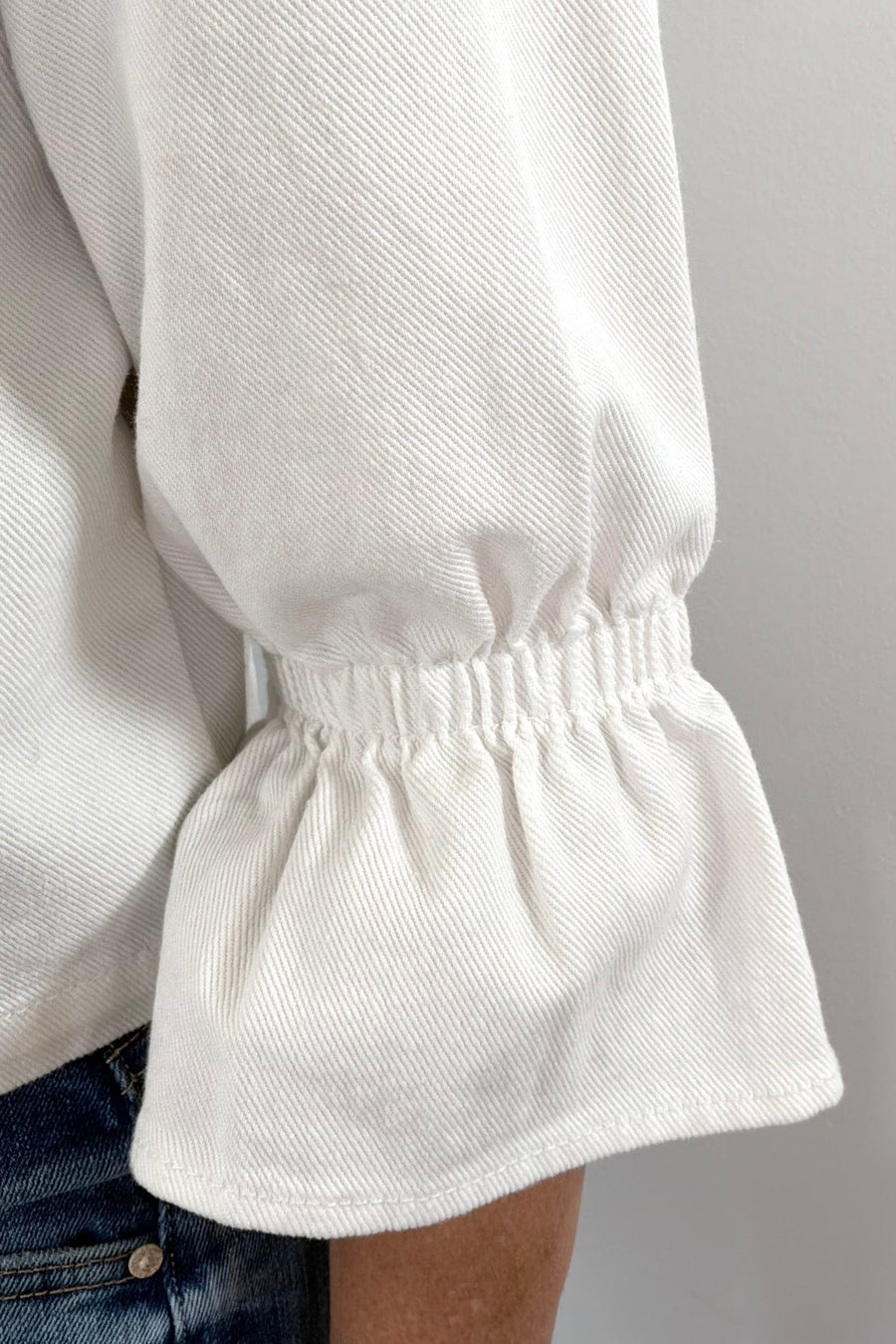 Close up of ruffle sleeve detail
