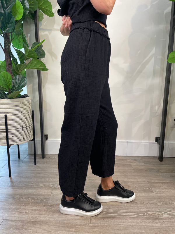 Bobi Crop Wide Leg Pant in Black - Size L Available