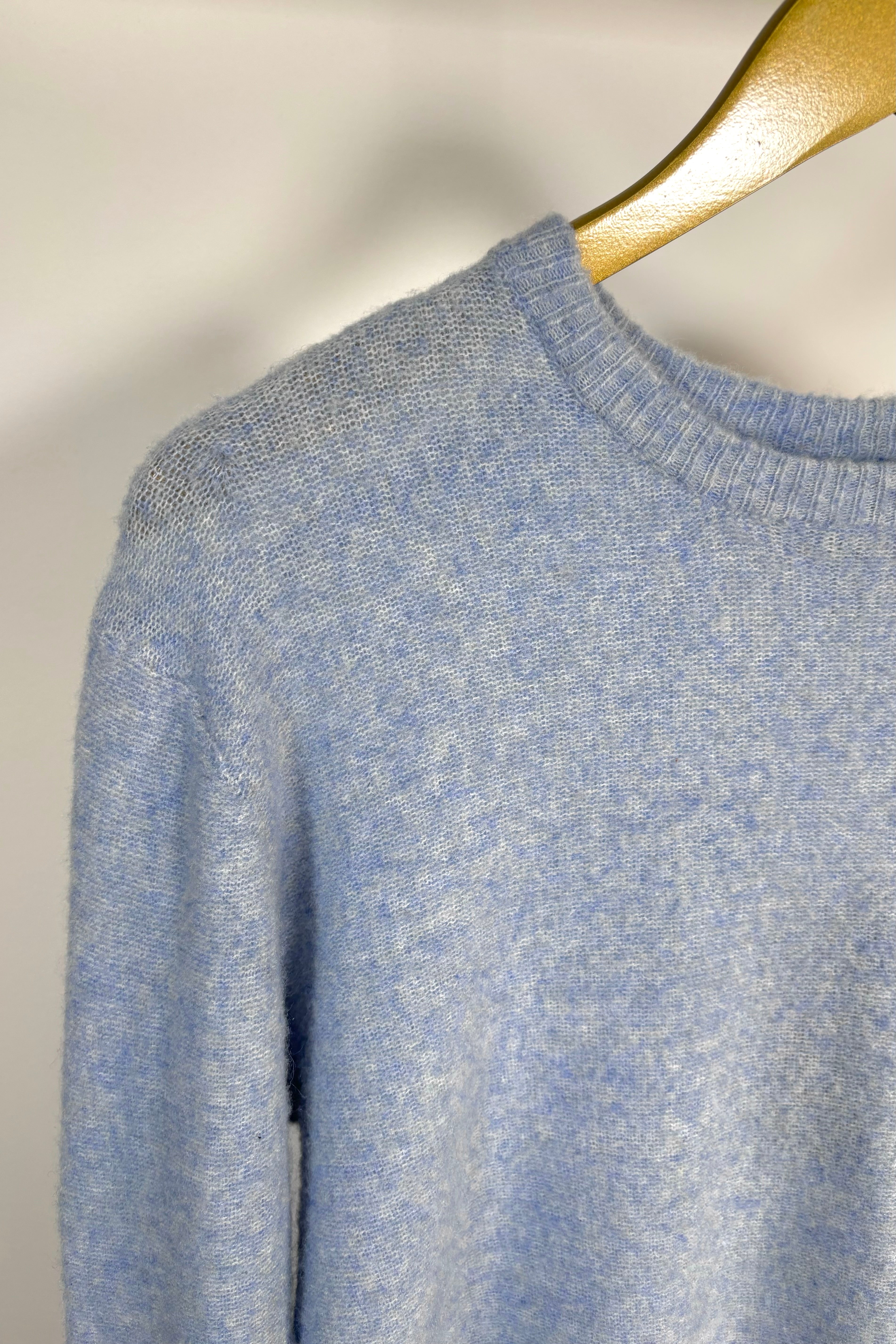 Close up of a light blue sweater 