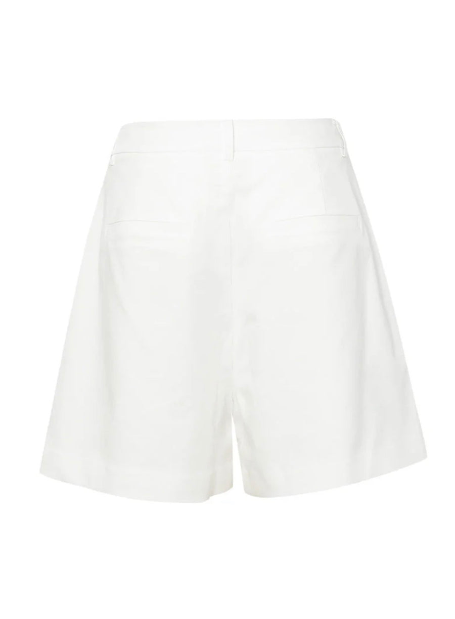 Back view of White a line cut shorts