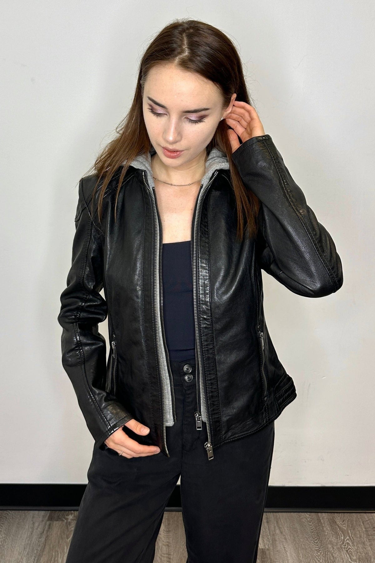 Mauritius Detachable Hoodie Leather Jacket