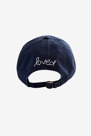 Navy blue baseball cap with a white heart 