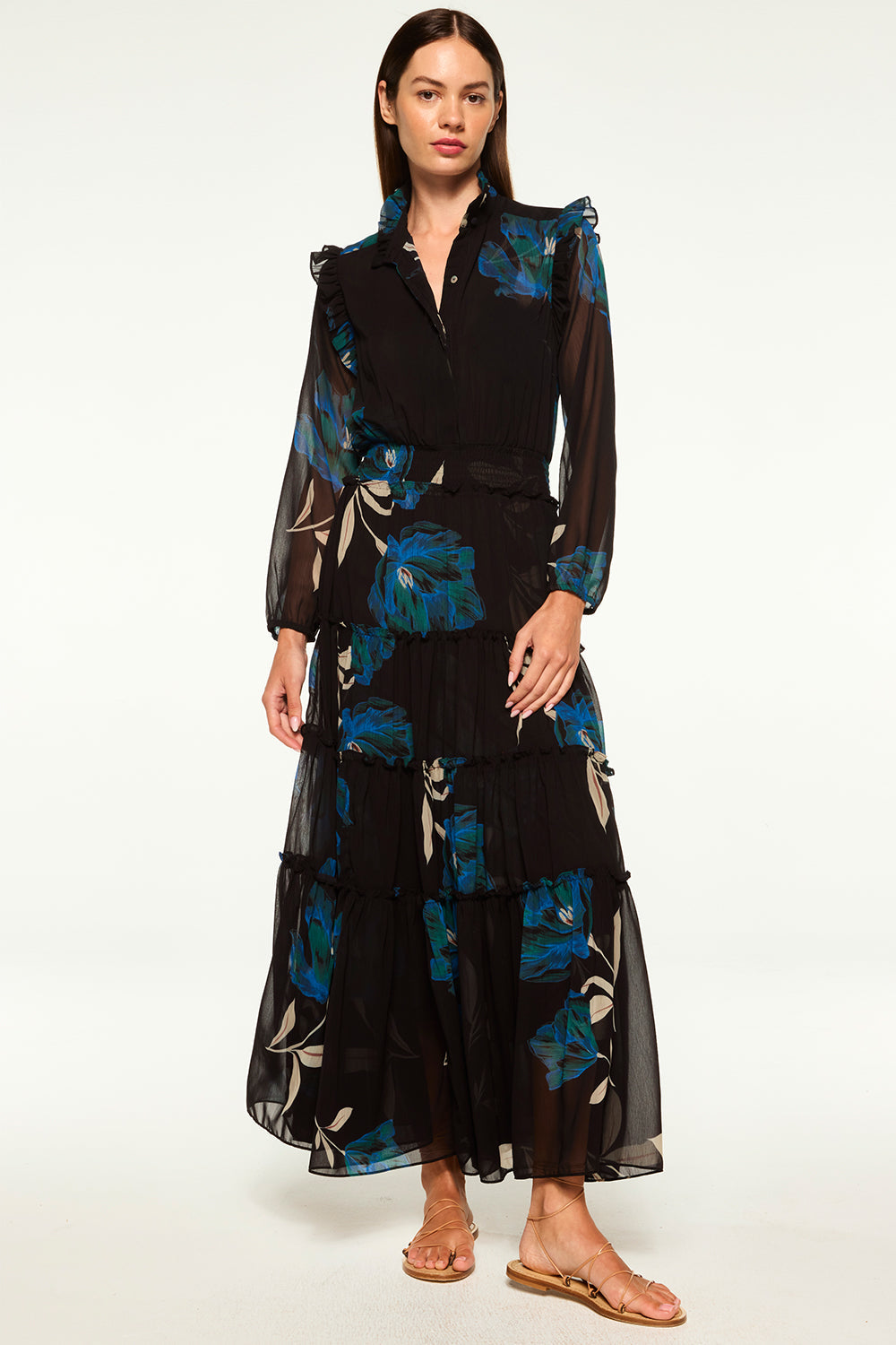 Misa Arhea Chiffon Maxi Shirt Dress