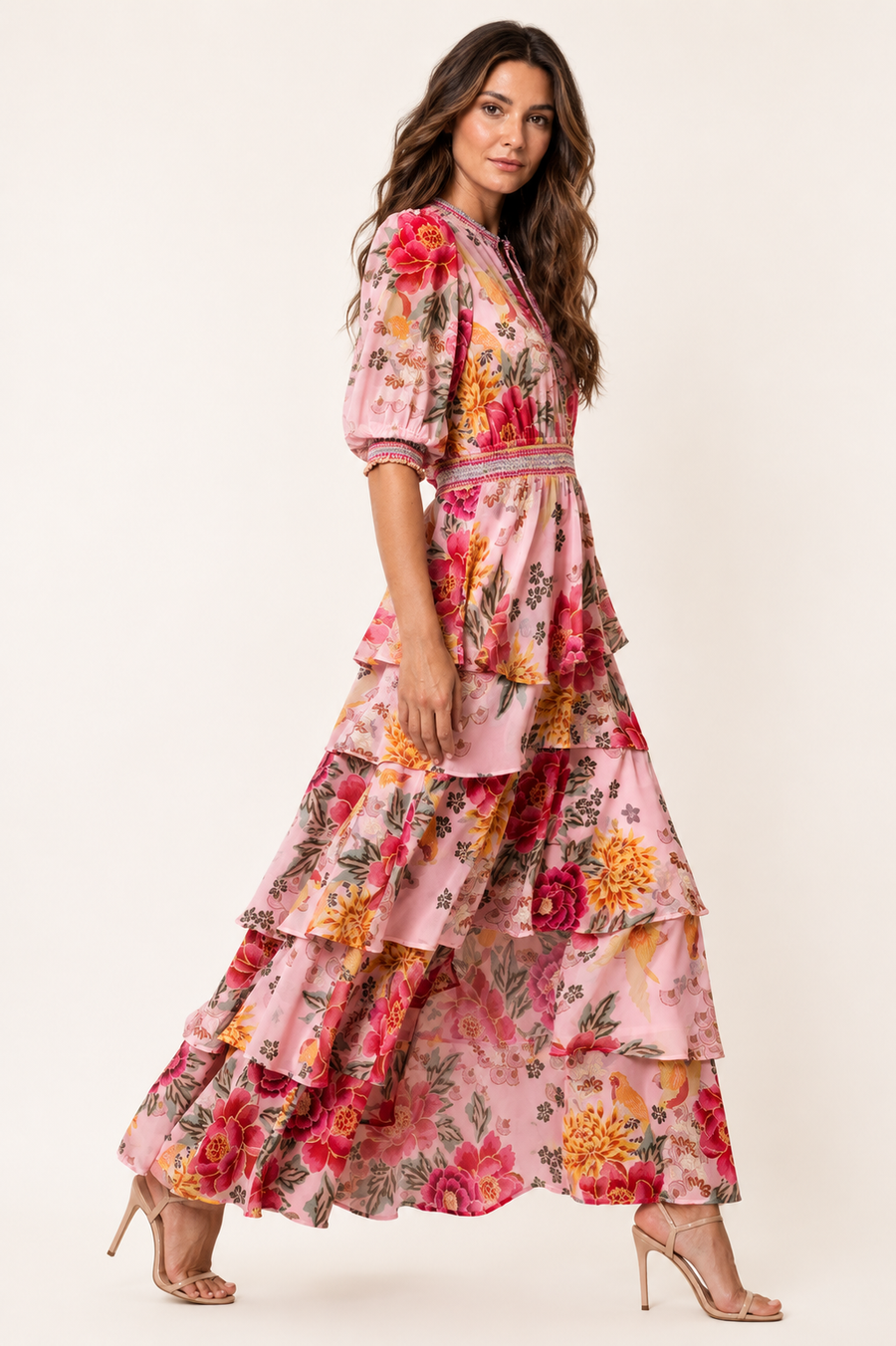 Hale Bob Wisteria Floral Tiered Long Dress