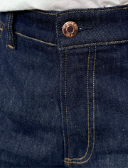 close-up of a dark wash jean