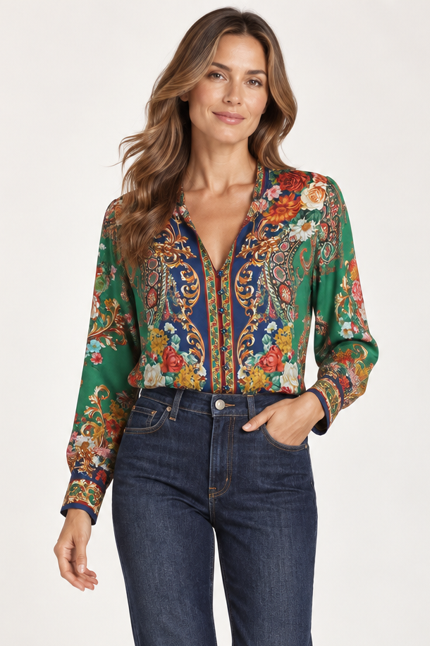 Hale Bob Mazie Guilded Rose Printed Blouse