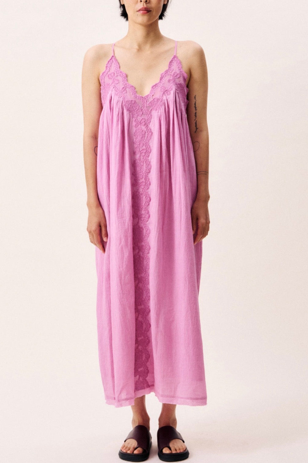 Woman wearing a pink sundress