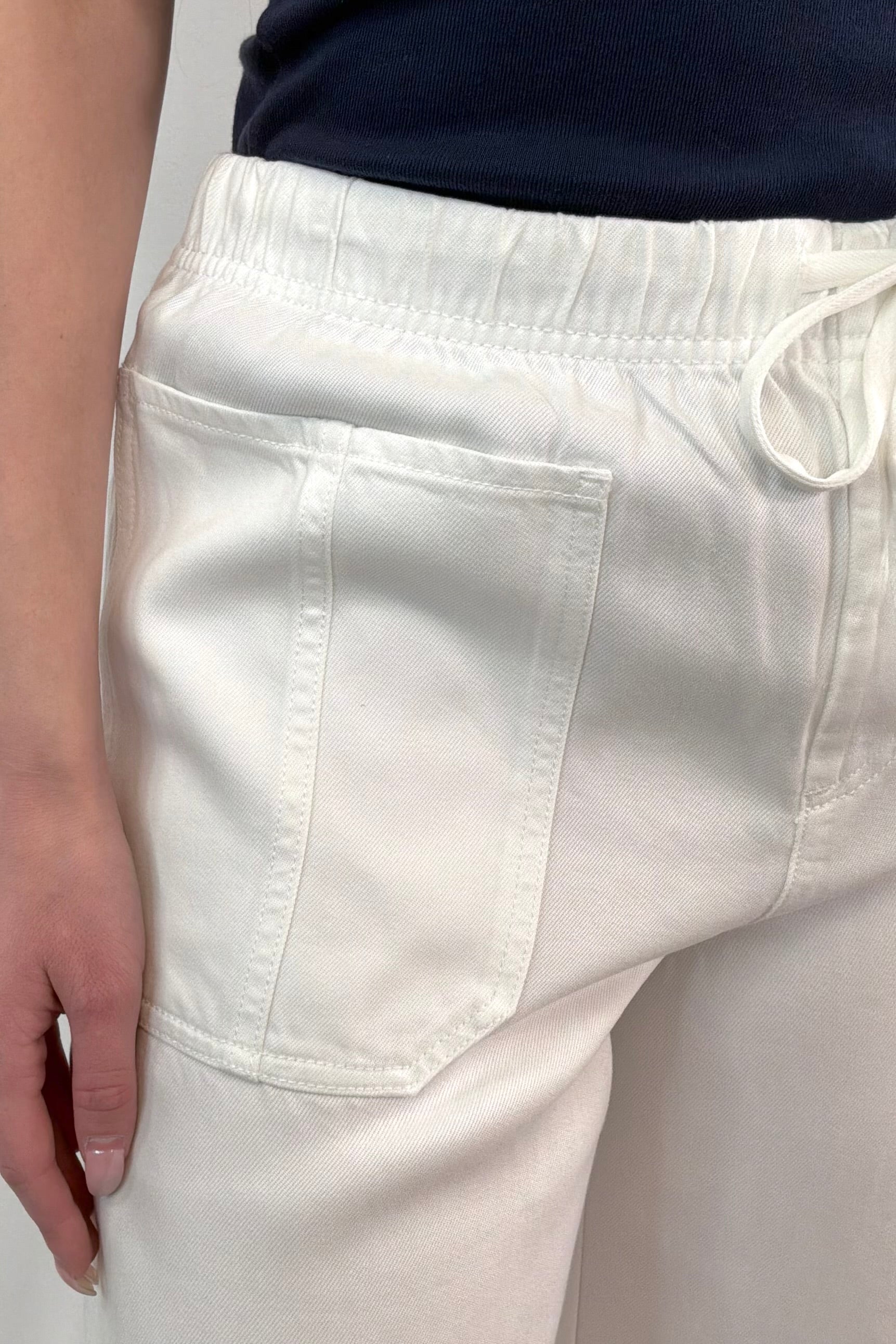 close-up of a white tencel denim pants