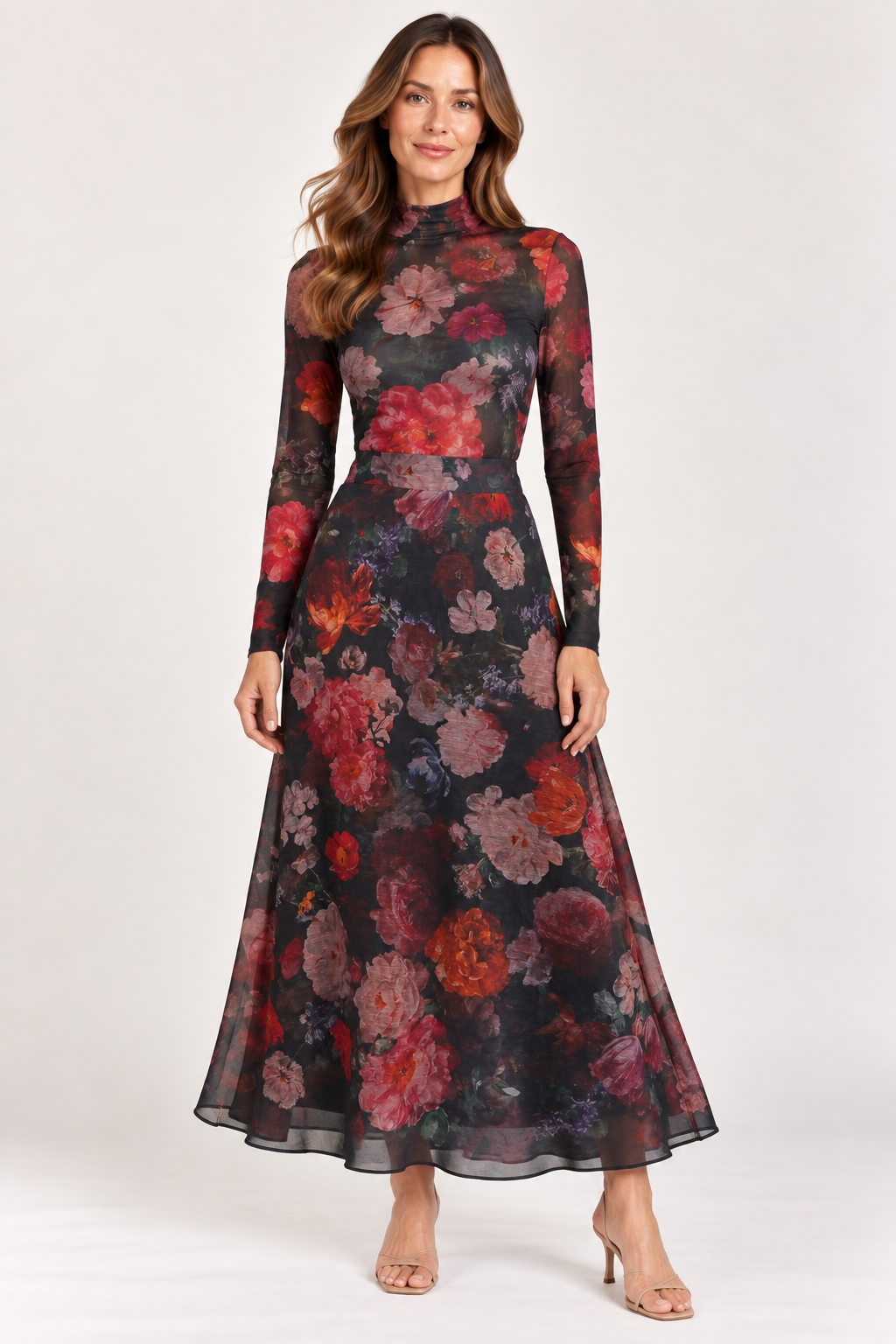 Hale Bob Eira Floral Printed Mesh Mock Neck