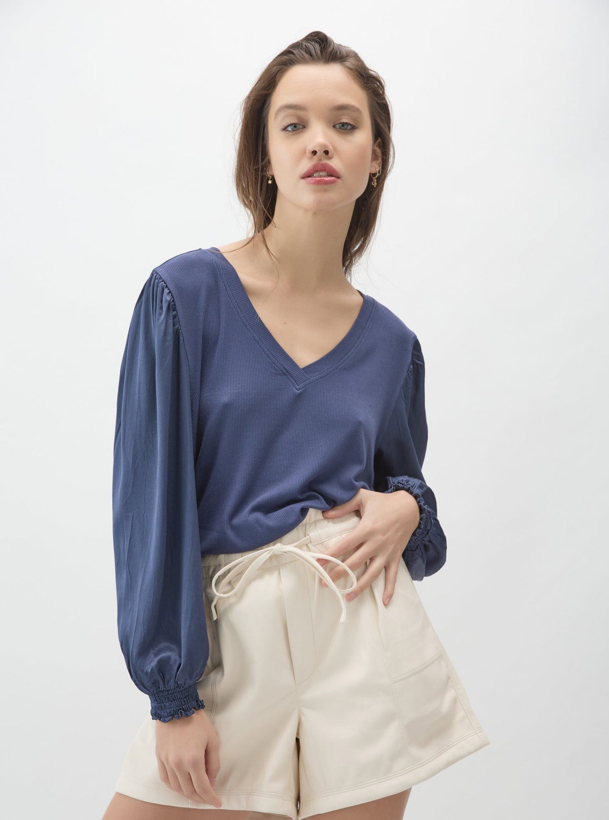 Melissa Nepton Berti Long Sleeve Mix Media Top