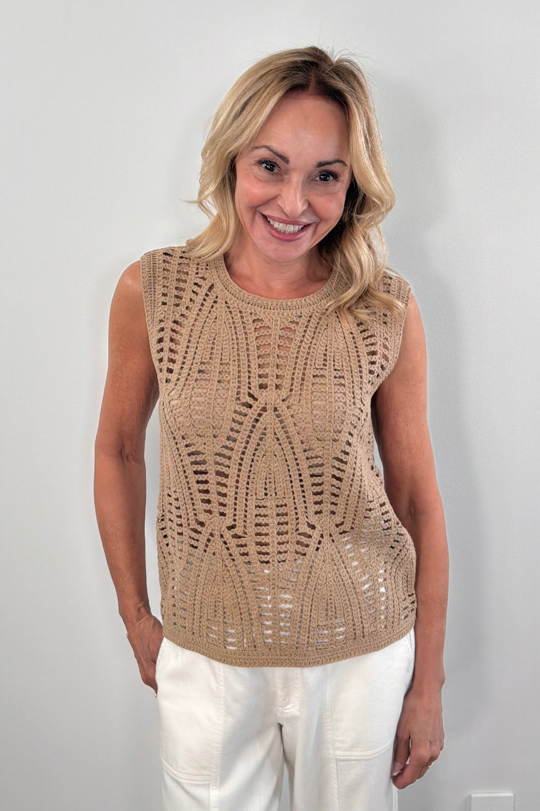 Melissa Nepton Dali Light Crochet Top in Cafe