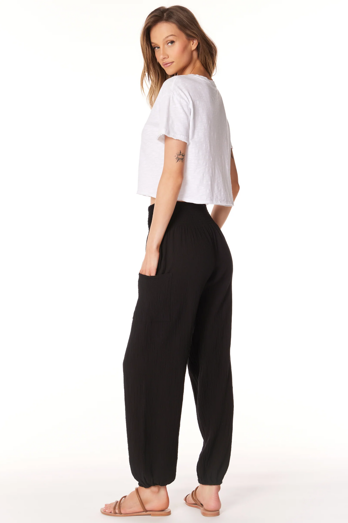 Bobi Smocked Beach Pant With Pockets in Black - Size M Available