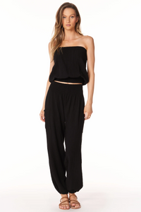 Bobi Smocked Beach Pant With Pockets in Black - Size M Available