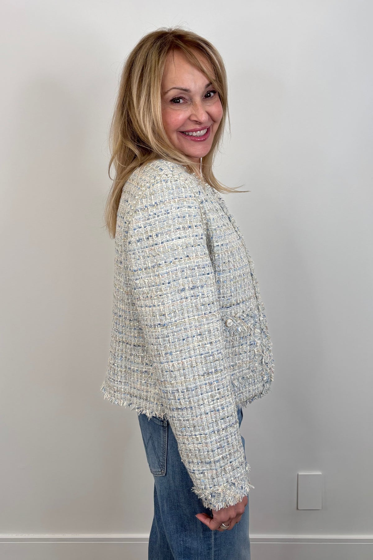 Hale Bob Zaylee Tweed Pearl Trim Blazer