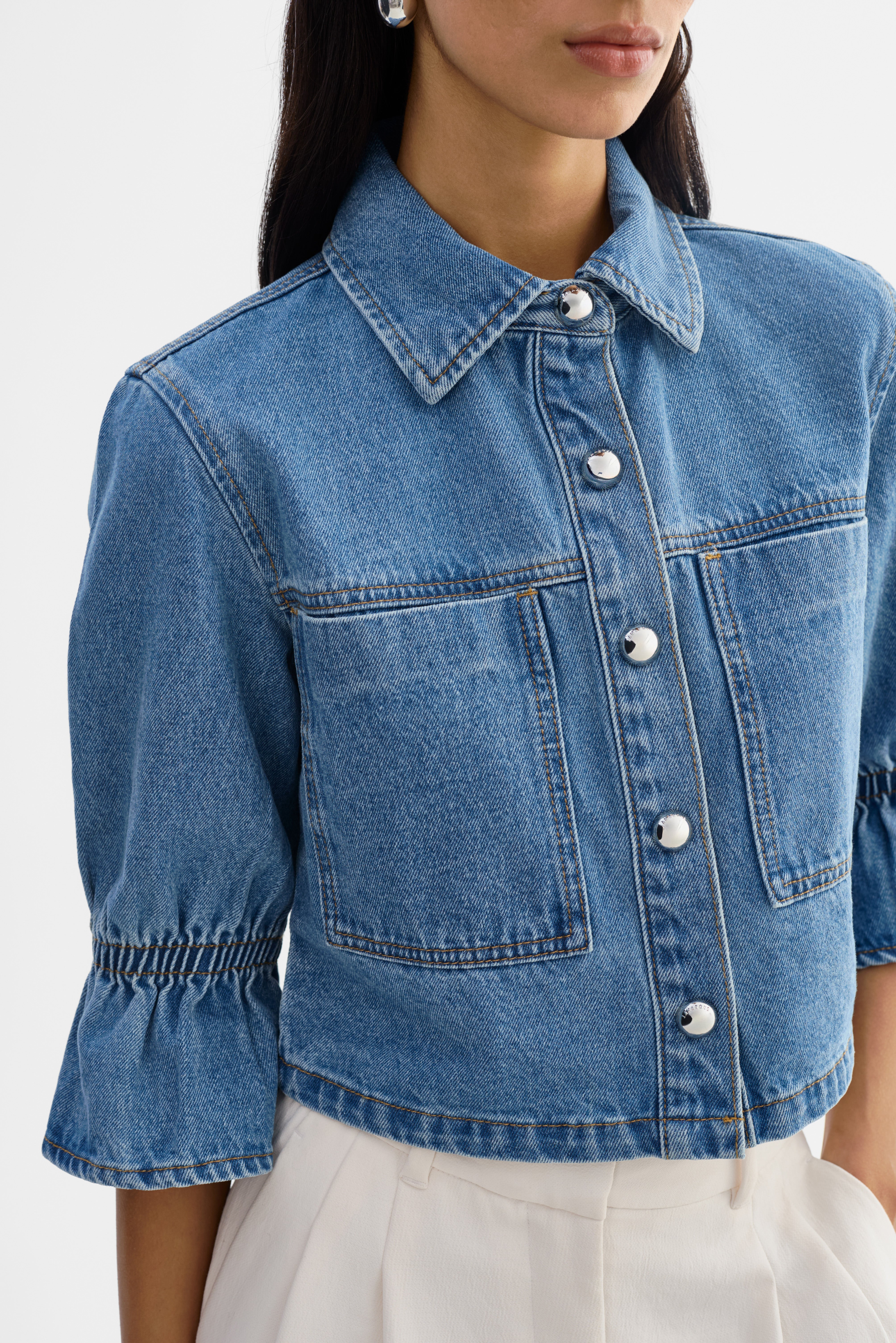 La Marque Carolina D Denim Ruffle Sleeve Jacket