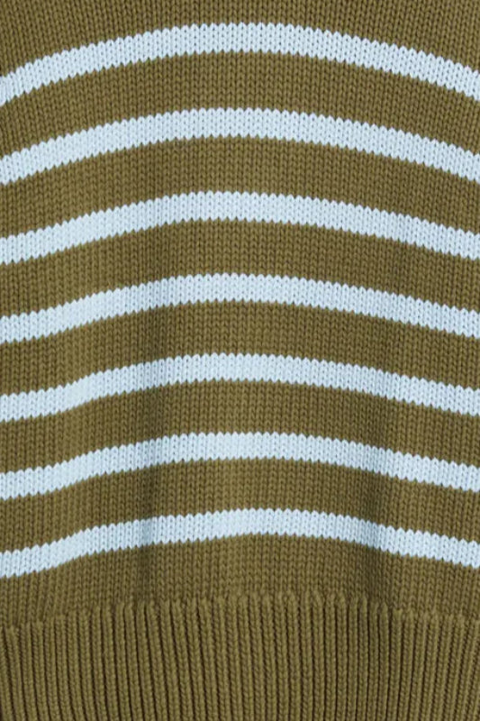 green cotton sweater with baby blue stripes