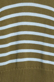 green cotton sweater with baby blue stripes