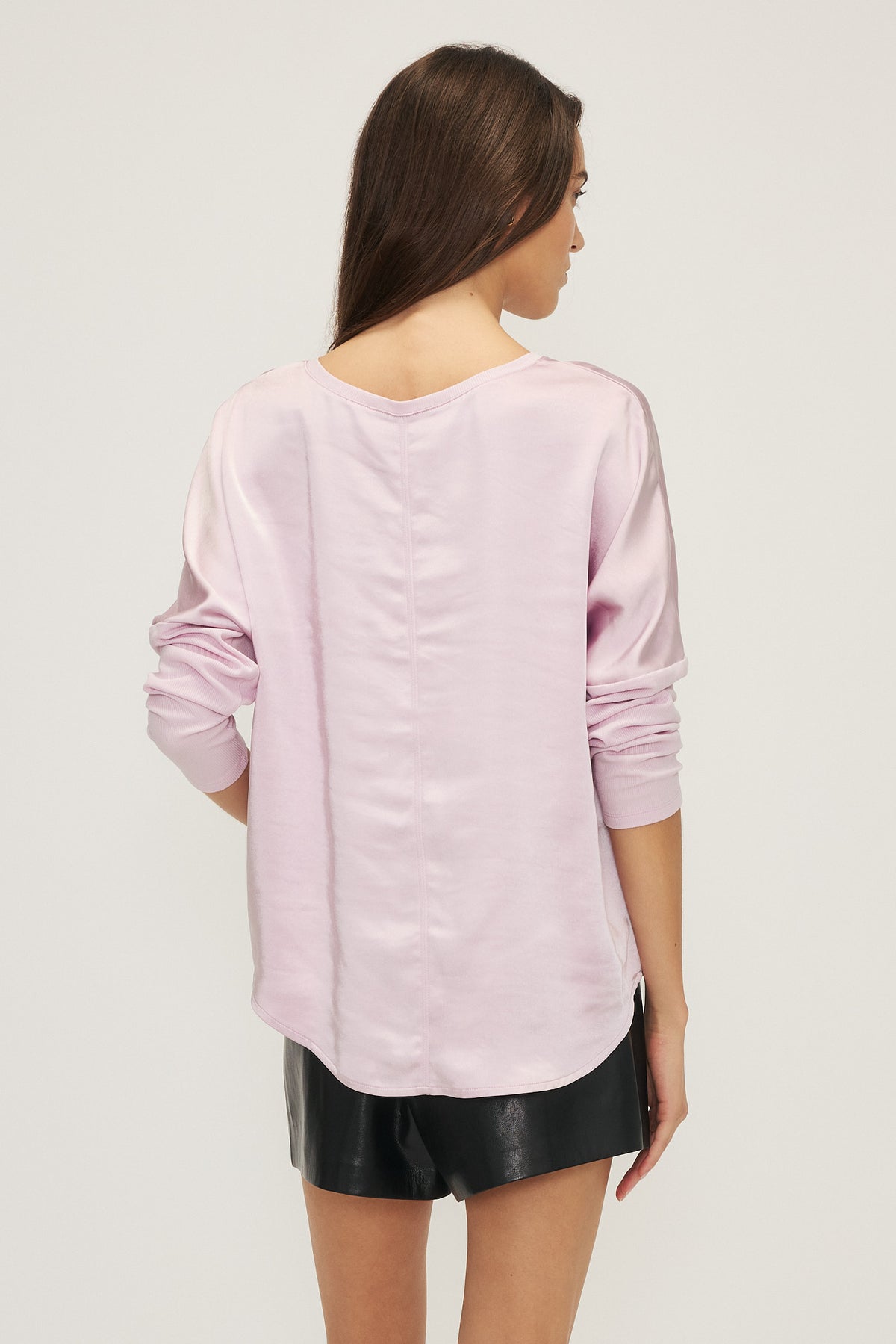 Melissa Nepton Cindy V-Neck Satin Rib Mixed Top in Lilac