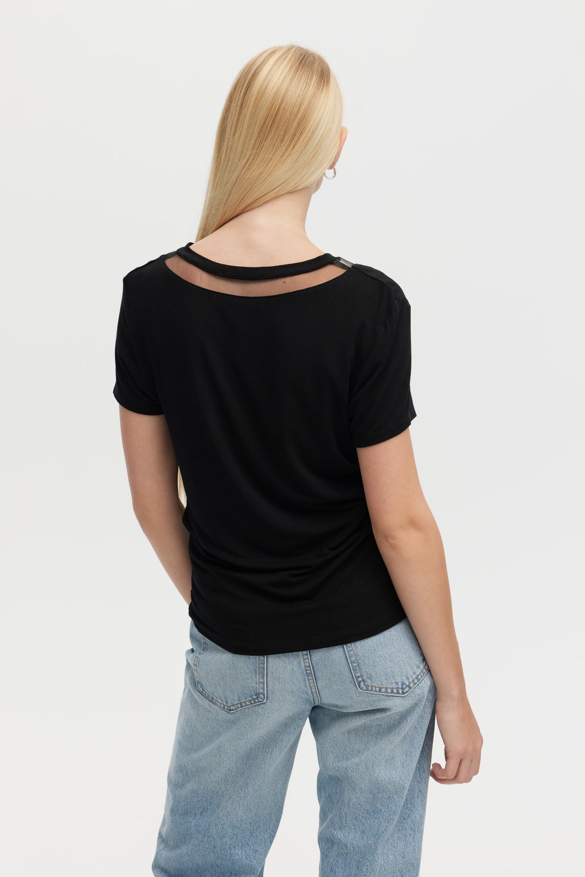 CHRLDR Tulle Inserts V-Neck Fitted T-Shirt