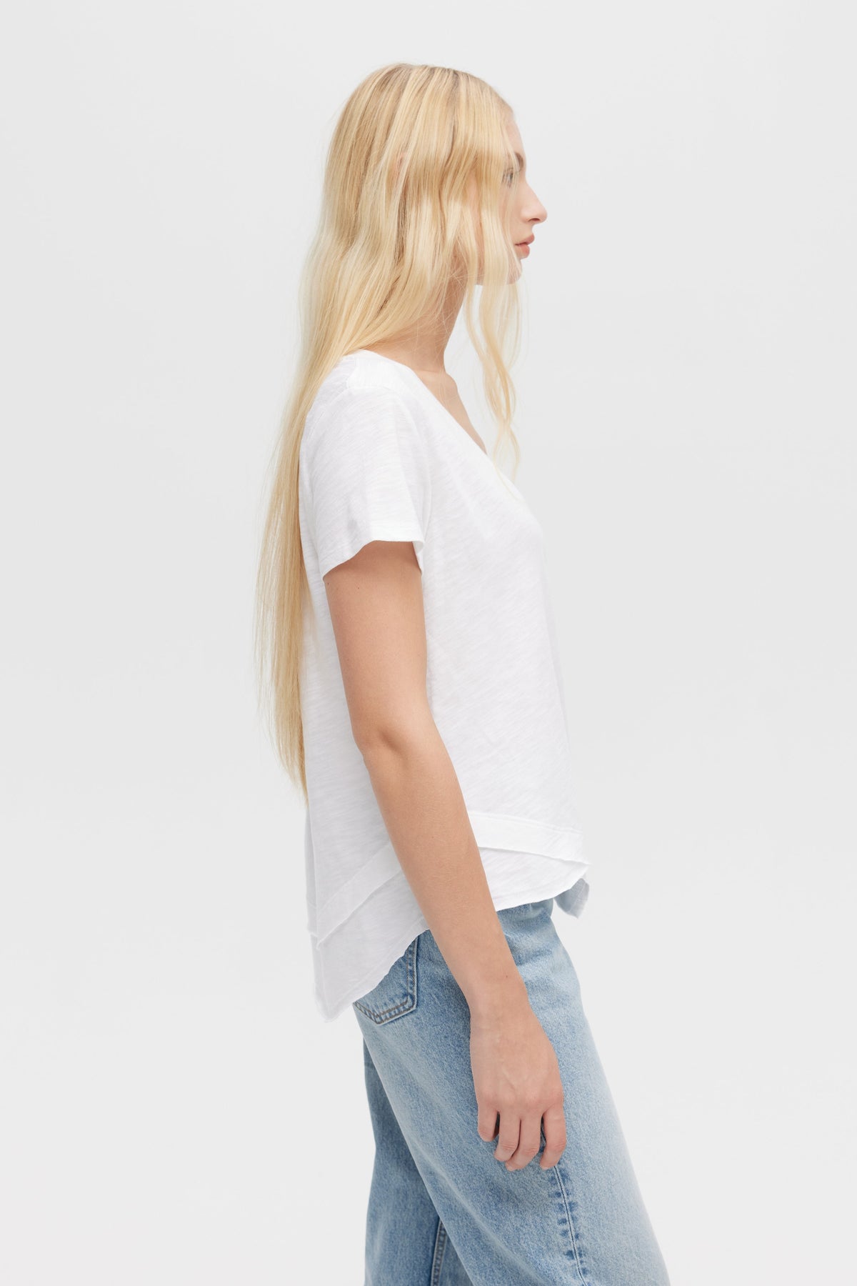 CHRLDR Ava V-Neck Mock Layer Tee in White