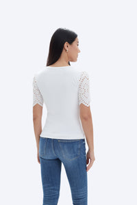 Chrldr Alfee Eyelet Sleeve V-Neck Tee in White - Size M Available