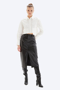 Chrldr Abby Slit Patent Leather Midi Skirt