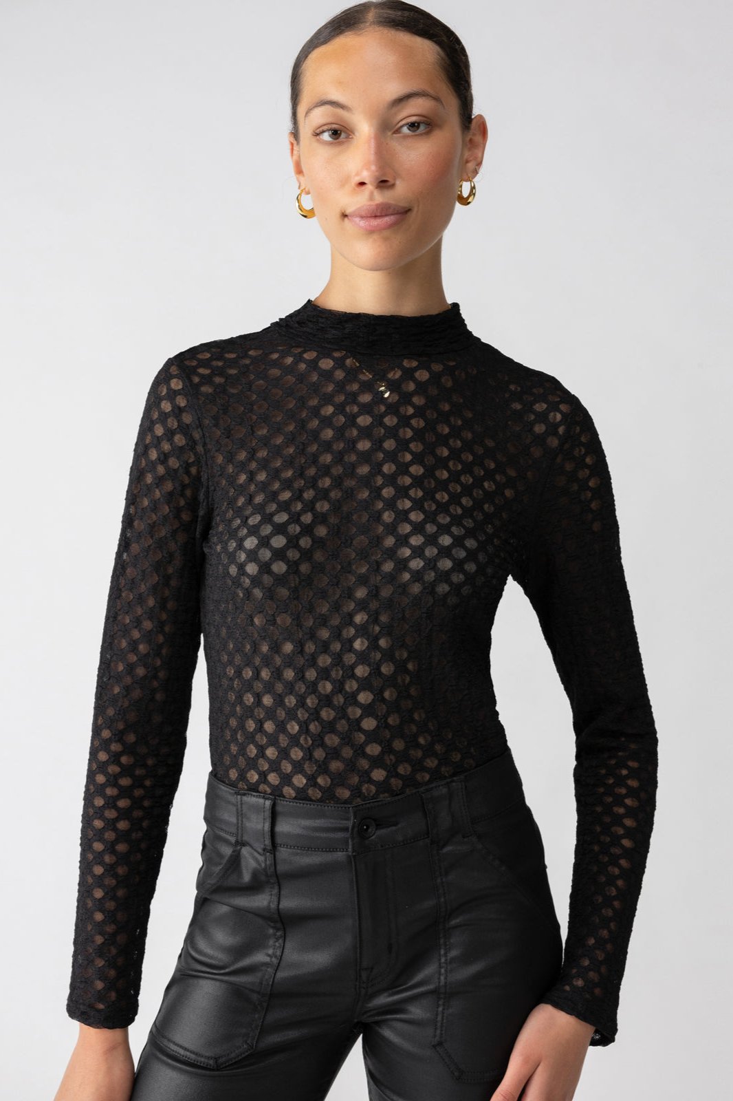 Sanctuary Lace Mock Neck Long Sleeve Knit Top