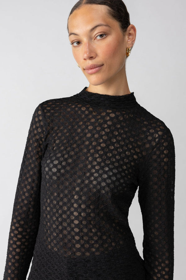 Sanctuary Lace Mock Neck Long Sleeve Knit Top