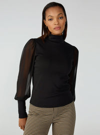 Sanctuary On My Mind Mesh Sleeve Top in Black