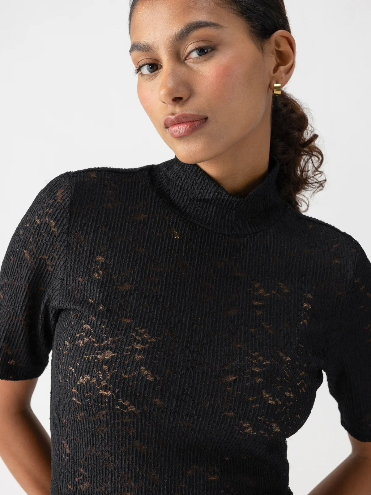 Sanctuary Lace Mock Knit Top