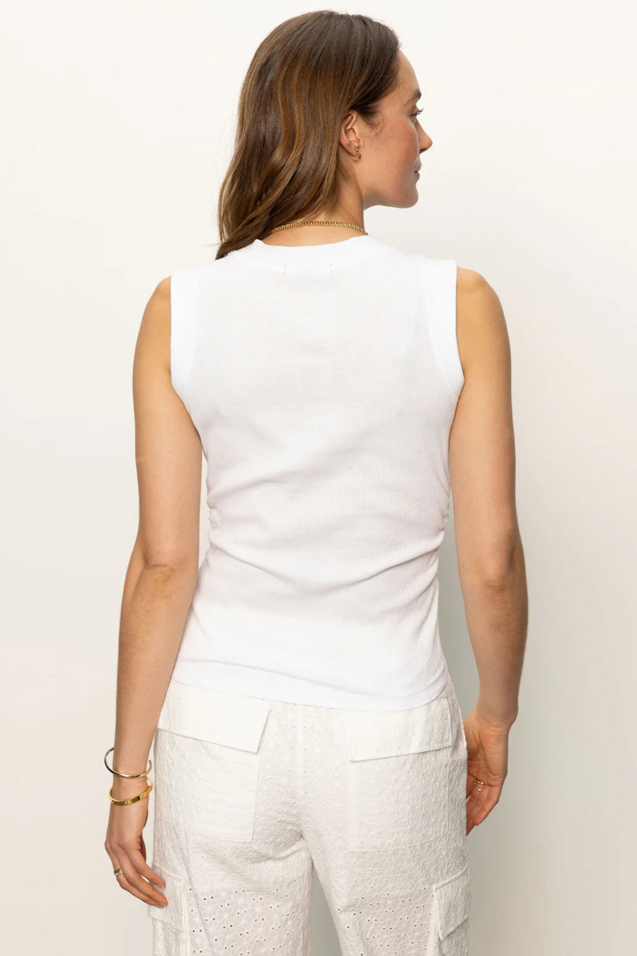 Sanctuary Ribbed Ruched Tank in White