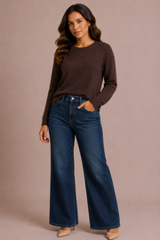 women wearing a brown thin knit sweater 