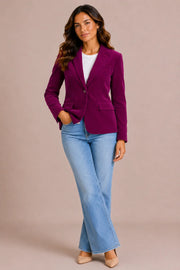 woman wearing fuchsia blazer 