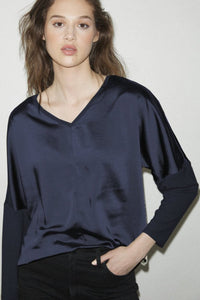 Melissa Nepton Cindy Satin Top in Midnight Navy - Size L Available