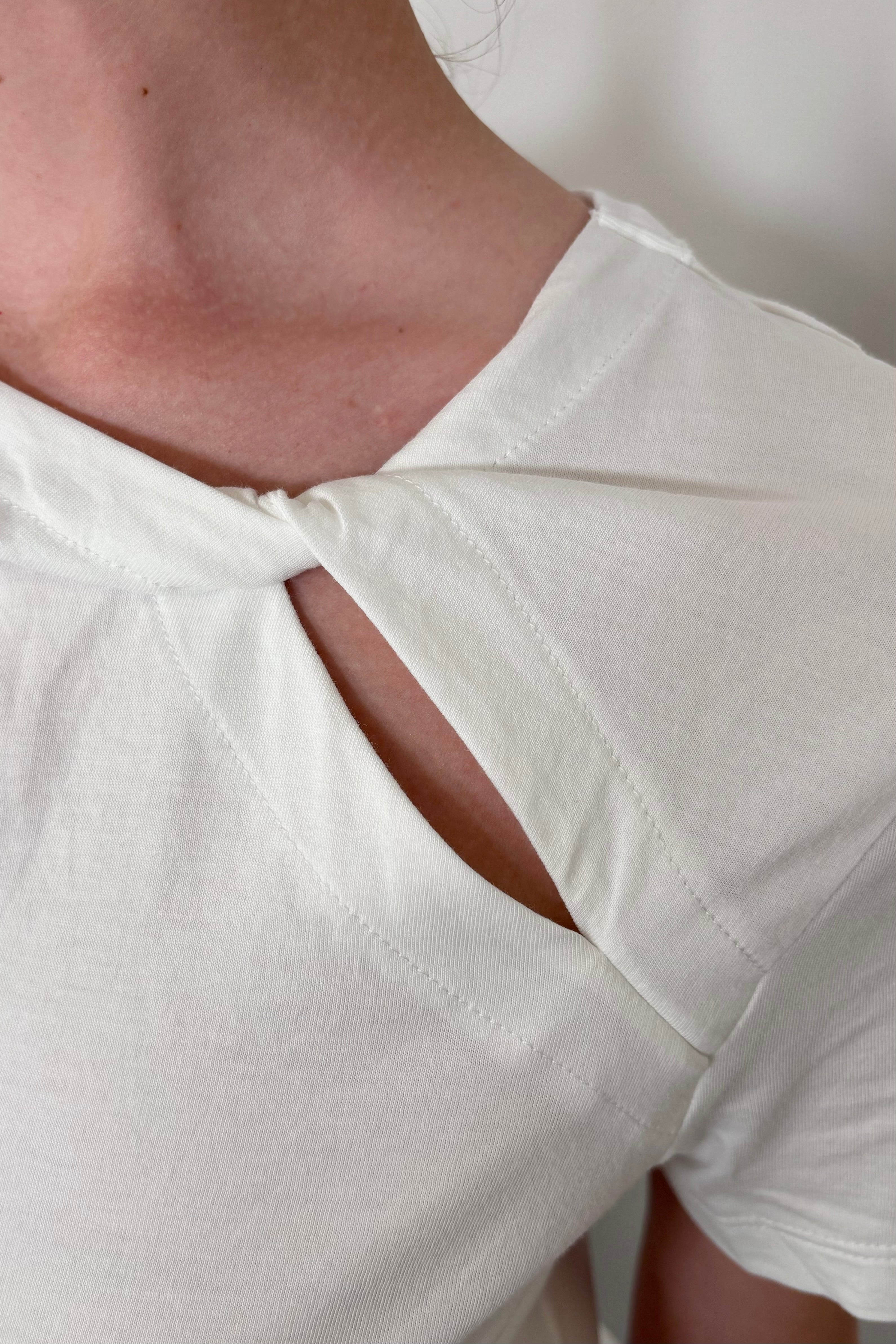 A Modern Take on the Classic Ladies White Tee - Taya Twist Neck Tee by Nation Los Angeles