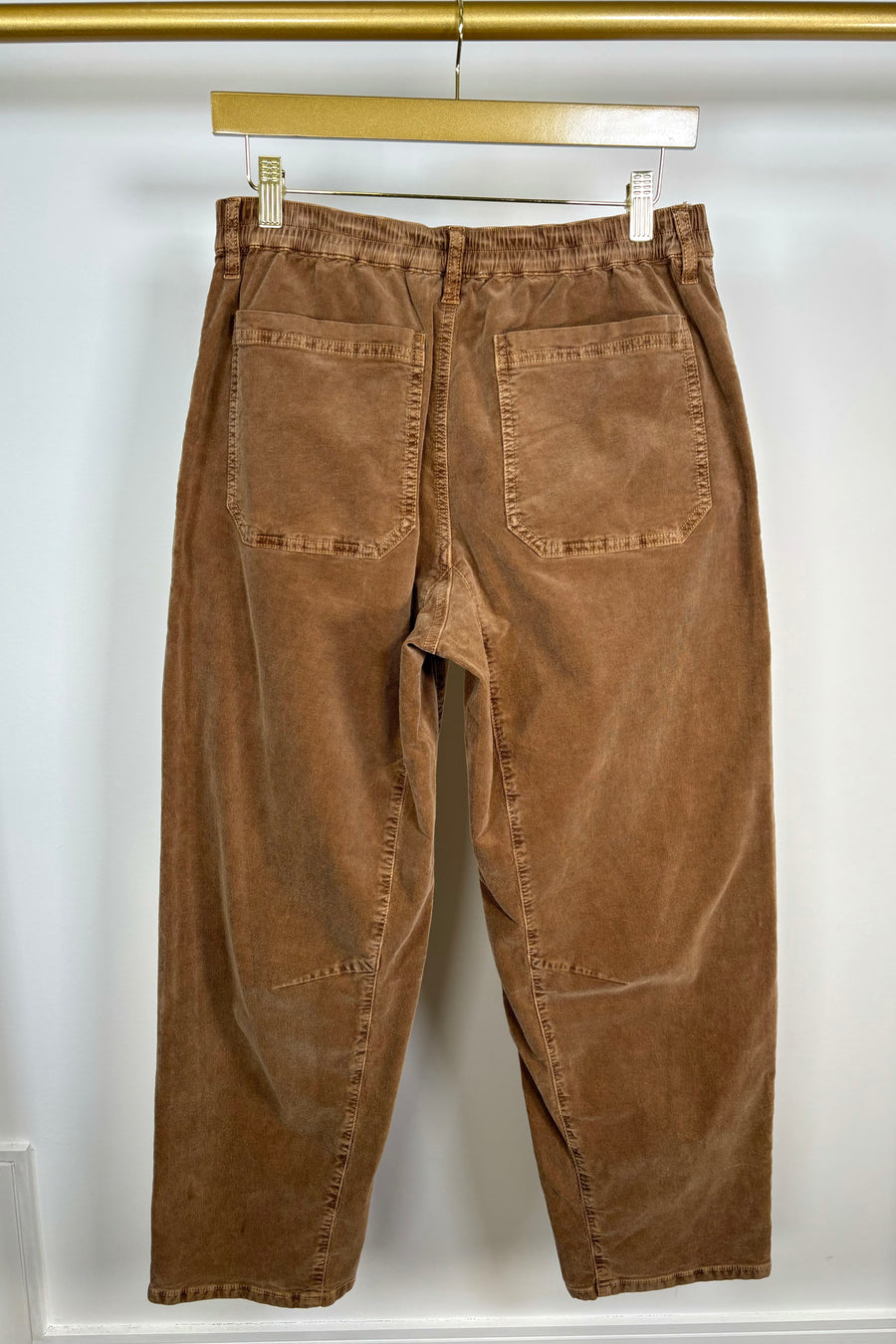 Back view of warm brown corduroy pants
