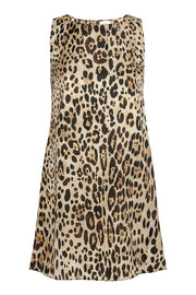 Leopard print sleeveless short dress on a white background