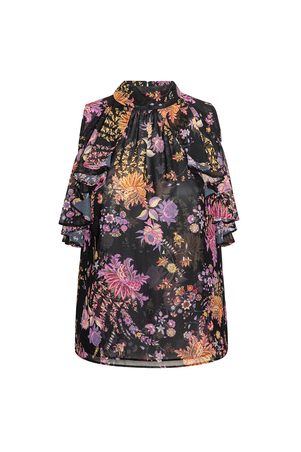  sleevless floral top with ruffles