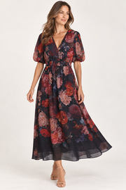 Hale Bob Fleur Midnight Garden Print Long Dress