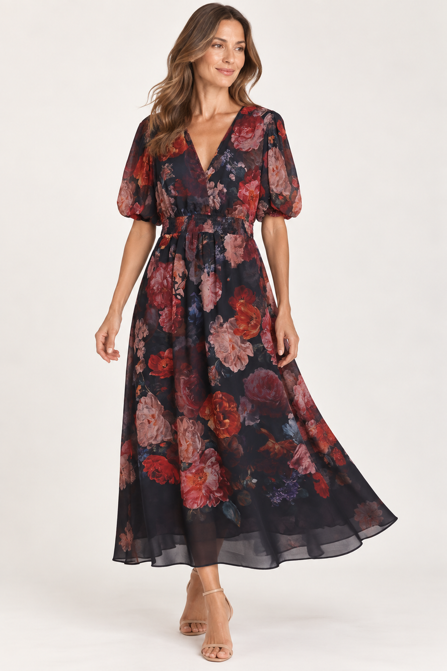 Hale Bob Fleur Midnight Garden Print Long Dress