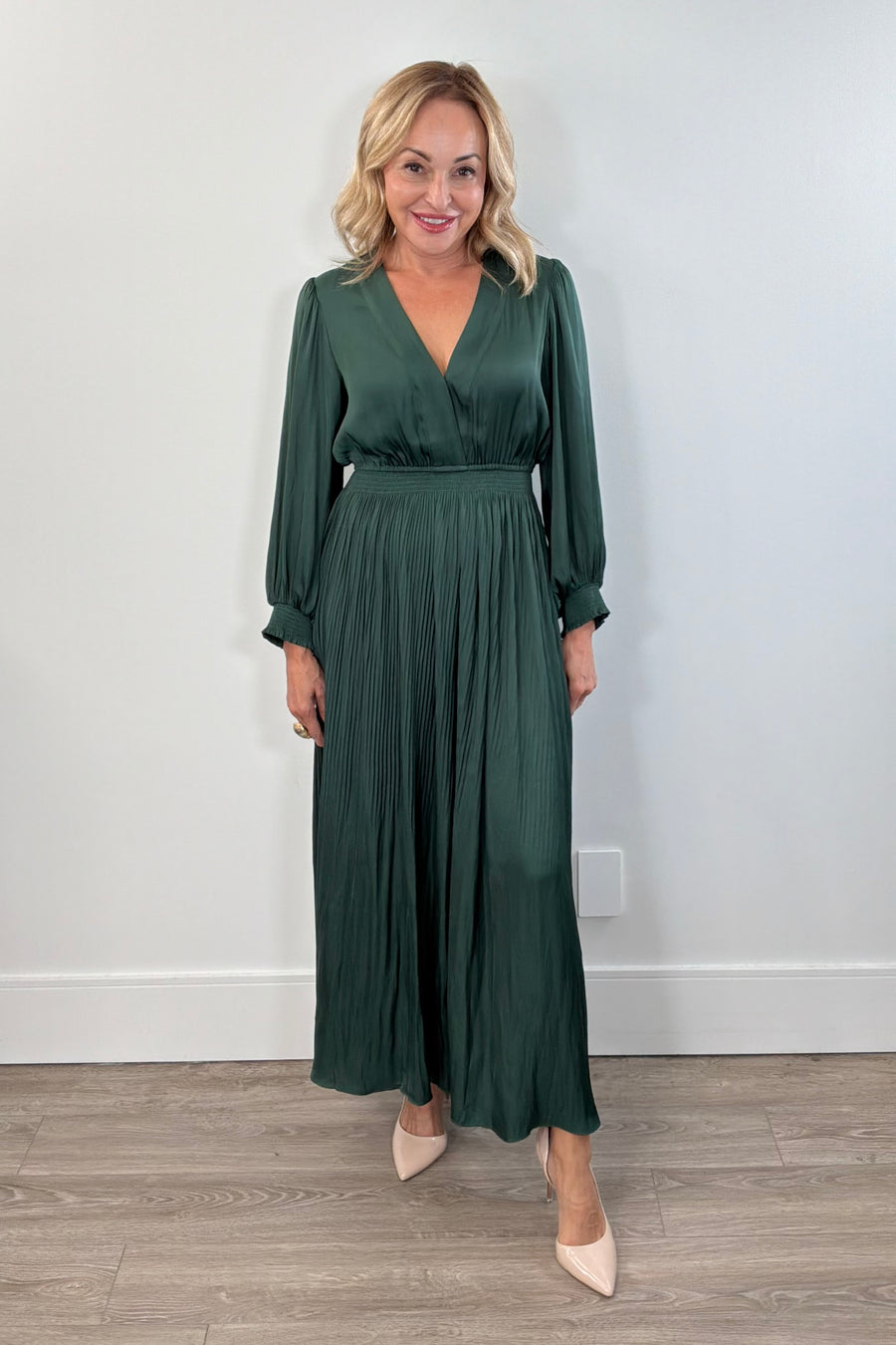 Hale Bob Adriel Solid V-Neck 3/4 Sleeve Long Dress